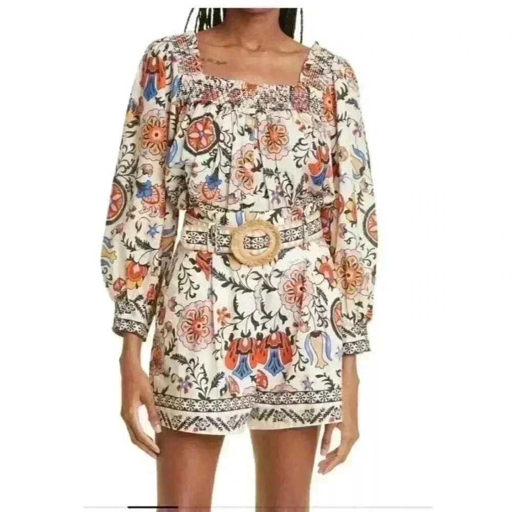 NWT Cara Cara Charleston Square Neck Blouse in Turtledove Botanical Size Large